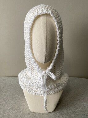 Handmade Crochet White Rayon Cotton Balaclava Hood